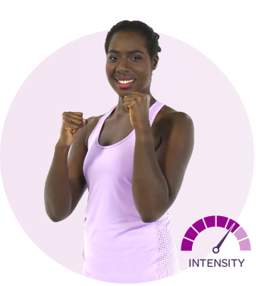Woman in Boxing Pose with Pink Circle & Intensity Dial