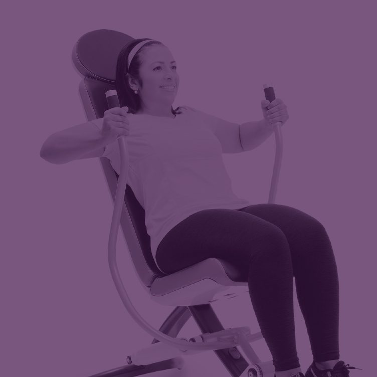 Woman on Chest Press Machine with Purple Overlay